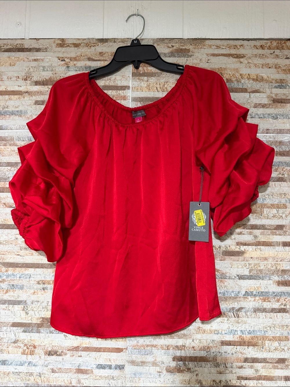 Vince Camuto Red Ruffle Sleeve Peasant Top